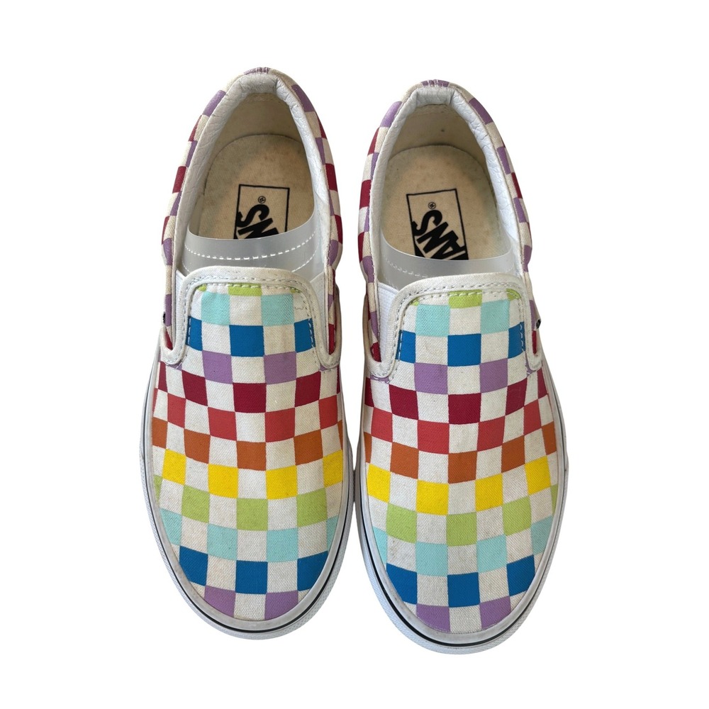 Vans Slip On Rainbow Checkerboard Women 5 Multicolor Canvas Skate Shoes